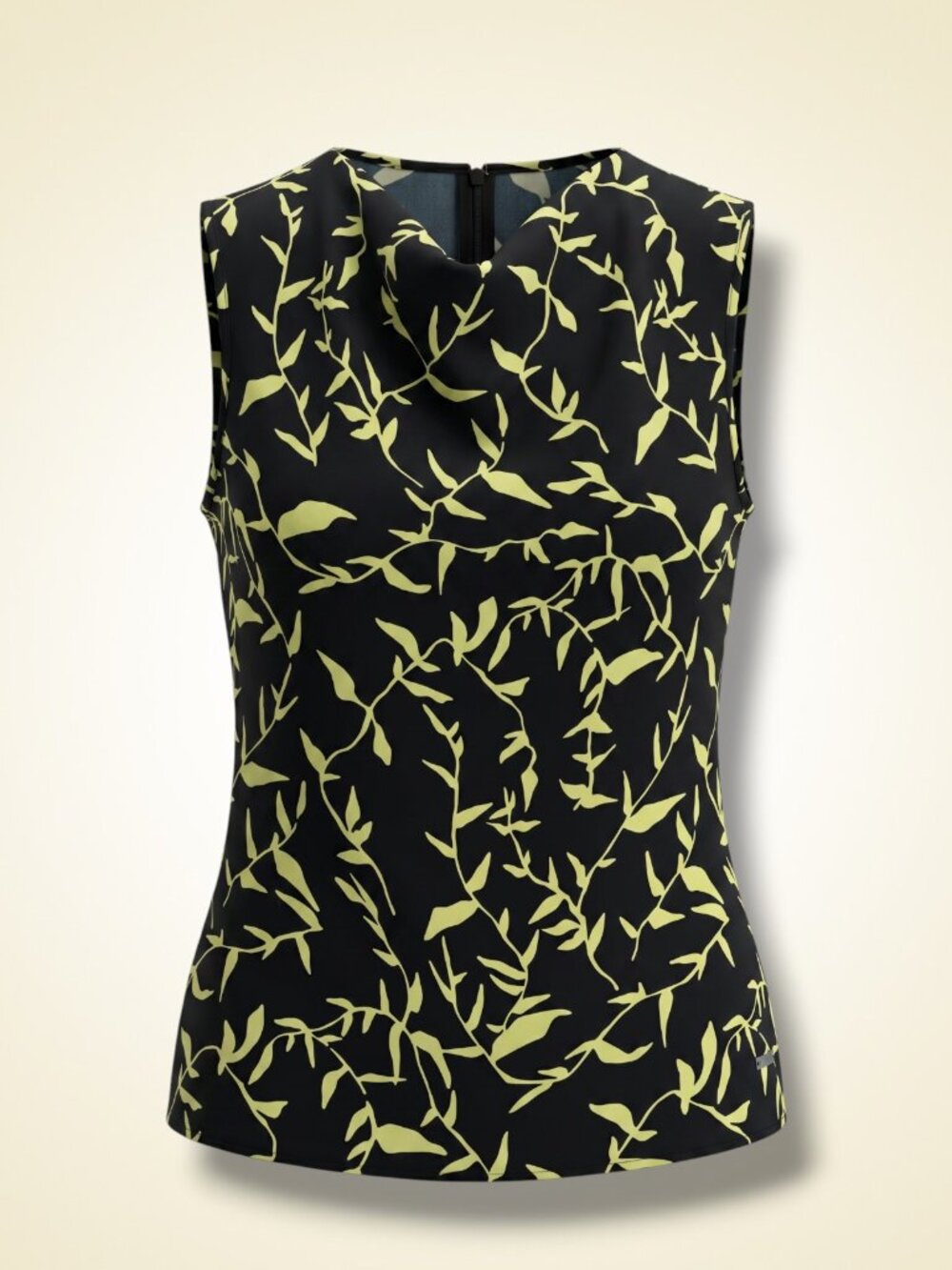 Calvin Klein Navy & Yellow Leaf Print Cowl Neck Sleeveless Top M